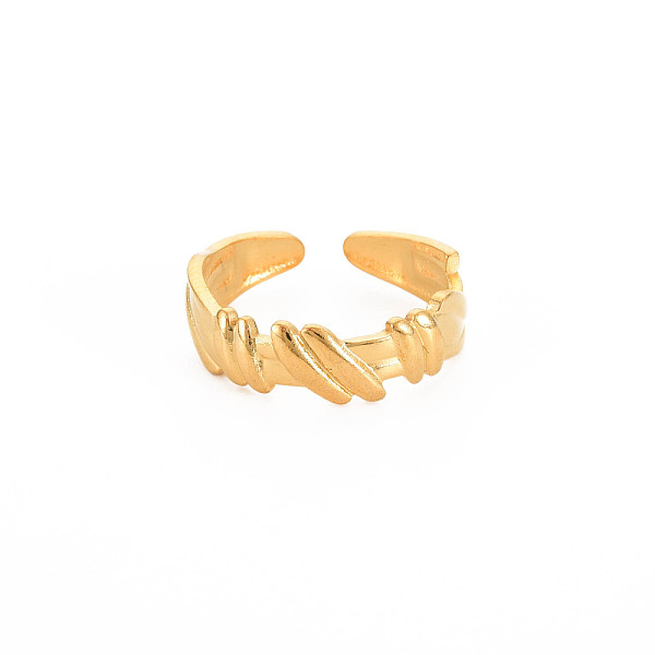 

PandaHall Ion Plating(IP) 304 Stainless Steel Stripe Open Cuff Ring for Women, Nickel Free, Real 18K Gold Plated, US Size 7 1/4(17.5mm) 304...