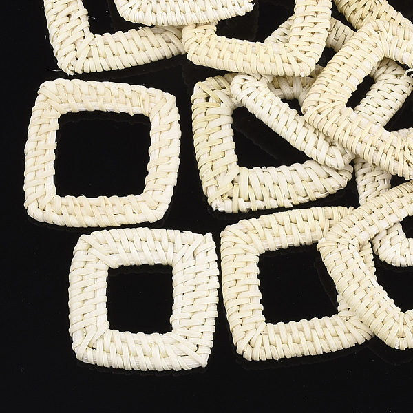 

PandaHall Handmade Reed Cane/Rattan Woven Linking Rings, For Making Straw Earrings and Necklaces, Square, Lemon Chiffon, 44~48x44~48x5~6mm..., Yellow