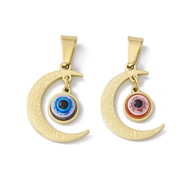 

PandaHall 304 Stainless Steel Resin Pendants, Moon Charms with Evil Eye, Golden, Mixed Color, 20x14x4.5mm, Hole: 6.5x3mm Stainless..., Multicolor