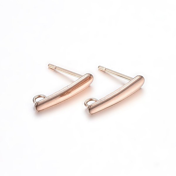 

PandaHall Ion Plating(IP) 304 Stainless Steel Stud Earring Findings, with Loop, Rose Gold, 15x3x1mm, Hole: 1.8mm, Pin: 0.8mm, 100pcs/bag 304...