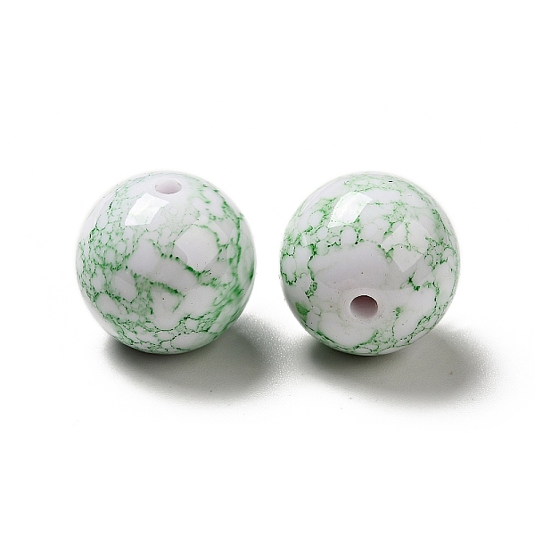 

PandaHall Opaque Acrylic Beads, Round with Ink Danqing Pattern, Medium Sea Green, 15~16x15mm, Hole: 2mm Acrylic Round