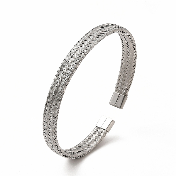 

PandaHall 304 Stainless Steel Mesh Chains Shape Open Cuff Bangle for Women, Stainless Steel Color, Inner Diameter: 2-1/4x2-1/8 inch...