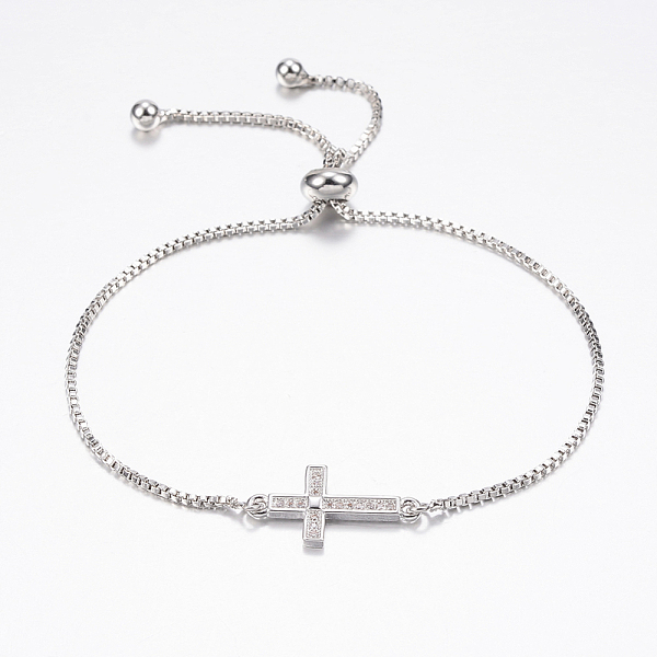 

PandaHall Adjustable Brass Bolo Bracelets, Slider Bracelets, with Cubic Zirconia and Box Chains, Cross, Platinum, 10-1/4 inch(260mm) Cubic..., Clear