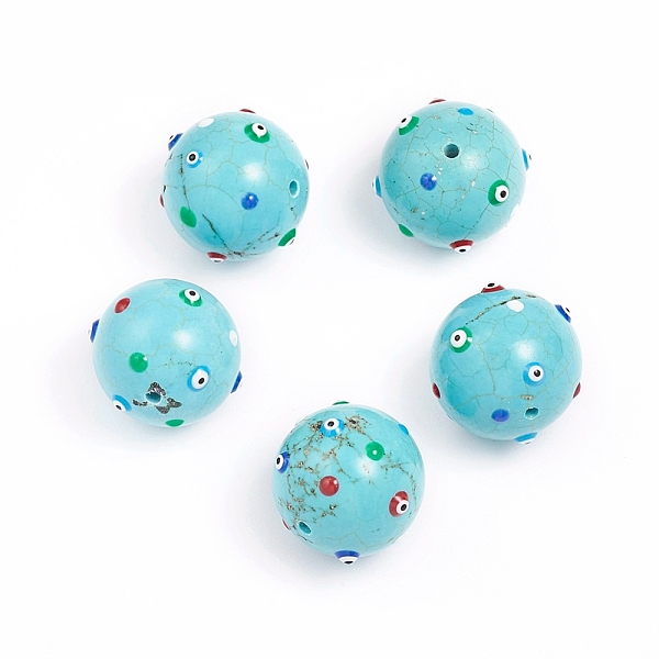 

PandaHall Natural Howlite Beads, Dyed & Heated, with Enamel, Round with Evil Eye, Colorful, 16.5~17mm, Hole: 1.2mm Howlite Evil Eye
