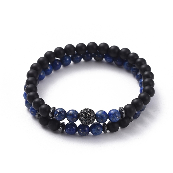 

PandaHall Stretch Bracelet Sets, Bracelets with Natural Lapis Lazuli(Dyed) Beads, Non-Magnetic Synthetic Hematite Beads, Natural Black Agate...