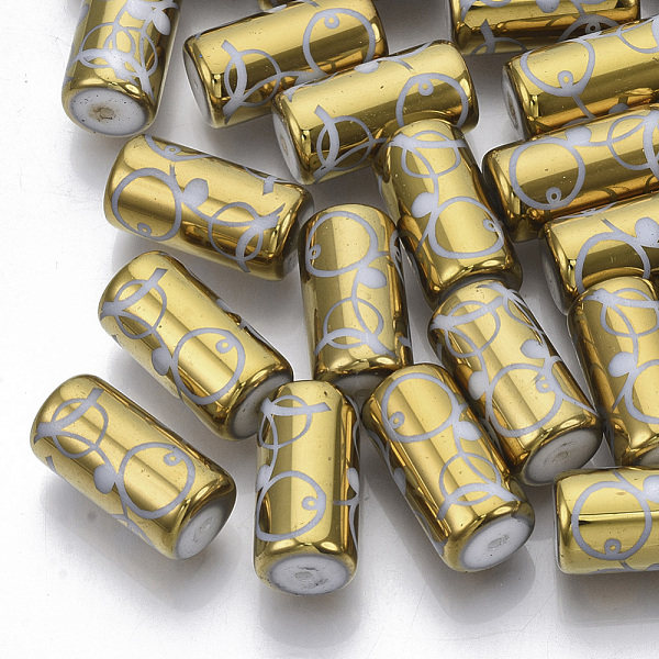 

PandaHall Electroplate Glass Beads, Column with Circle Dot Pattern, Gold, 20x10mm, Hole: 1.2mm, about 50pcs/bag Glass Others Gold