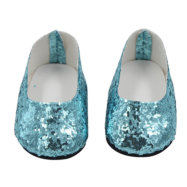 PandaHall Glitter Cloth Doll Shoes, for 18 "American Girl Dolls Accessories, Dark Turquoise, 70x35x28mm Cloth Shoes