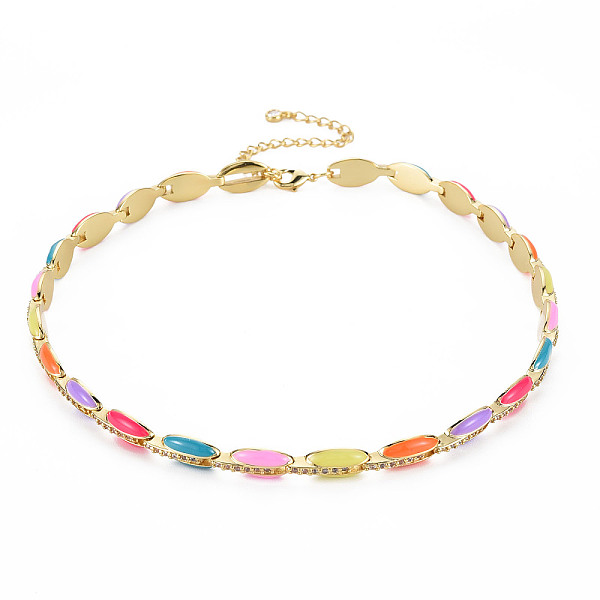 

PandaHall Brass Micro Pave Cubic Zirconia Link Tennis Necklaces for Women, with Enamel, Nickel Free, Real 18K Gold Plated, Oval, Colorful...