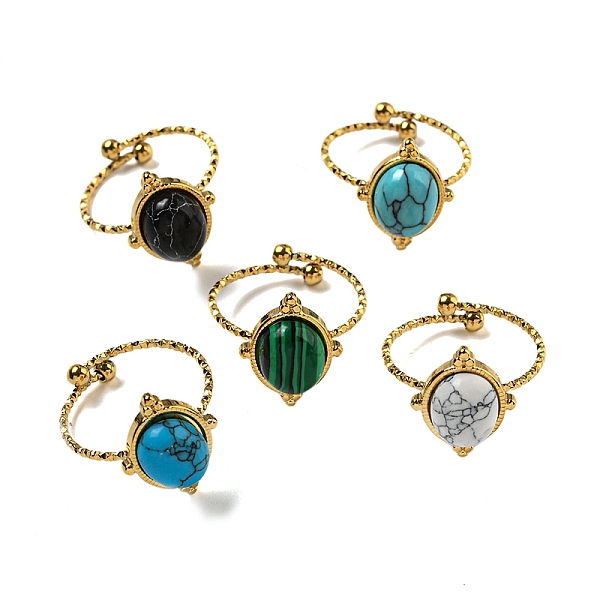 

PandaHall Oval 304 Stainless Steel Open Cuff Rings, Synthetic Malachite & Turquoise Finger Rings for Women Men, Real 18K Gold Plated, US...