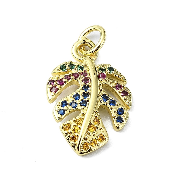 

PandaHall Brass Micro Pave Colorful Cubic Zirconia Pendants, with Jump Ring, Leaf Charm, Real 18K Gold Plated, 19x12.5x2.5mm, Hole: 3mm..., Multicolor