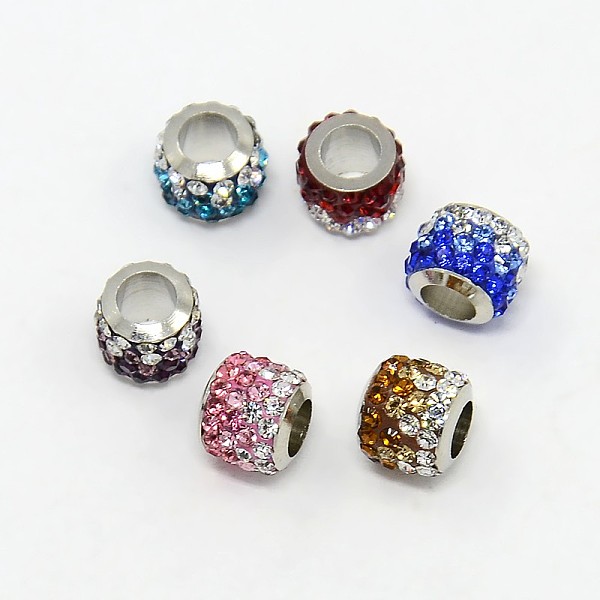 

PandaHall Brass Pave Polymer Clay Grade A Rhinestone Column European Beads, Mixed Color, 8.5x7.5mm, Hole: 5mm Brass+Rhinestone Column..., Multicolor