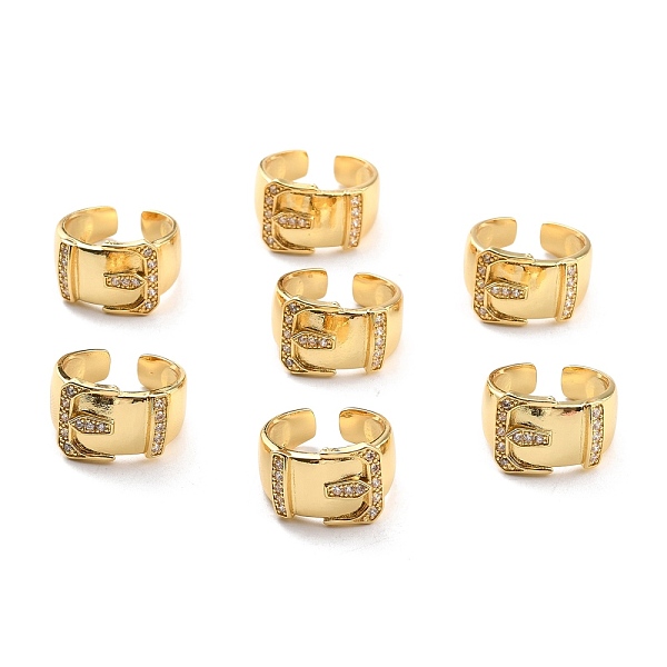 

PandaHall Clear Cubic Zirconia Belt Buckle Shape Open Cuff Ring for Women, Cadmium Free & Nickel Free & Lead Free, Real 18K Gold Plated, US...
