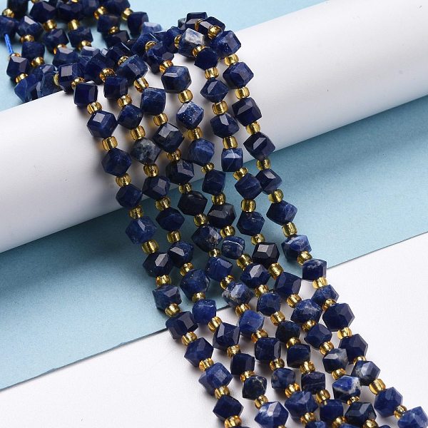 

PandaHall Natural Sodalite Beads Strands, with Seed Beads, Faceted, Diagonal Cube Beads, Grade A, 5~6x5~6x4~5mm, Hole: 1mm, about...