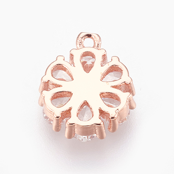 

PandaHall Brass Charms, with Cubic Zirconia, Flower, Clear, Rose Gold, 11x9.5x3mm, Hole: 0.8mm Brass+Cubic Zirconia Flower Clear