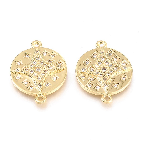 

PandaHall Brass Micro Pave Clear Cubic Zirconia Links Connectors, Long-Lasting Plated, Flat Round with Star, Real 18K Gold Plated...