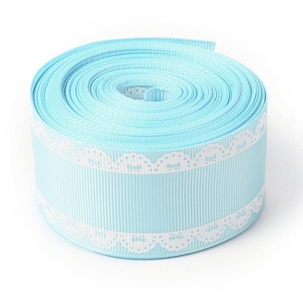 

PandaHall Polyester Printed Grosgrain Ribbon, Single Face Lace Pattern, for DIY Handmade Craft, Gift Decoration , Cyan, 1-1/2 inch(38mm), 10...