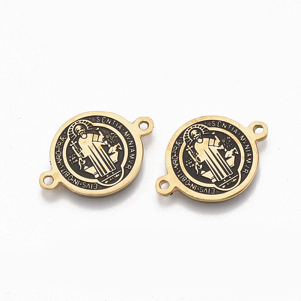 

PandaHall 304 Stainless Steel Links connectors, with Enamel, Enamelled Sequins, Flat Round with Saint Benedict Medal, Golden..., Black