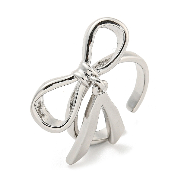 

PandaHall Bowknot Brass Cuff Rings, Open Rings for Women, Real Platinum Plated, Adjustable Brass Bowknot