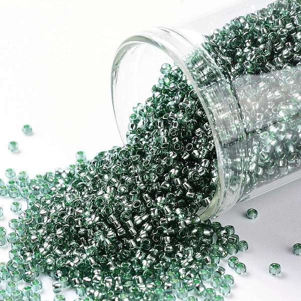

PandaHall TOHO Round Seed Beads, Japanese Seed Beads, (2202) Silver Lined Celery, 15/0, 1.5mm, Hole: 0.7mm, about 3000pcs/10g Glass Green