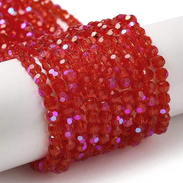 

PandaHall Electroplate Transparent Glass Beads Strands, Faceted, Round, Rainbow Plated, Red, 4mm, Hole: 0.7mm, about 87~93pcs/strand...