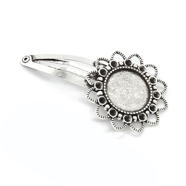 

PandaHall Alloy Snap Hair Clip Finding, Cabochon Settings, Antique Silver, Inner Diameter: 20mm Alloy