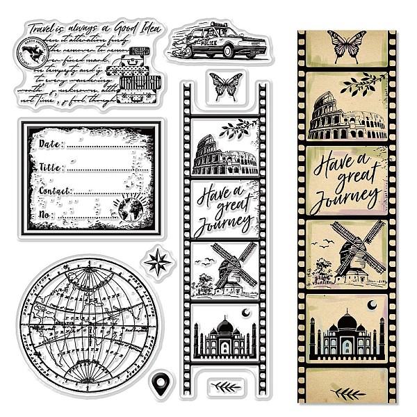 

PandaHall PVC Plastic Stamps, for DIY Scrapbooking, Photo Album Decorative, Cards Making, Stamp Sheets, Travel Themed, 160x110x3mm Plastic...