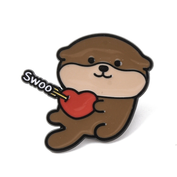 バンクビーバーと「swoo」という文字、ハート型の矢印のエナメルピン