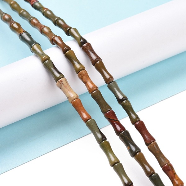 

PandaHall Natural Picasso Stone/Picasso Jasper Beads Strands, Bamboo Stick, 12x5mm, Hole: 0.5mm, about 34pcs/strand, 15.94''(40.5cm) Picasso...