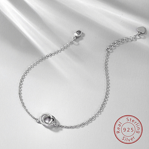 

PandaHall Interlocking Rings 925 Sterling Silver Link Bracelets, with S925 Stamp, Silver, 6-3/4 inch(17cm) Sterling Silver Ring