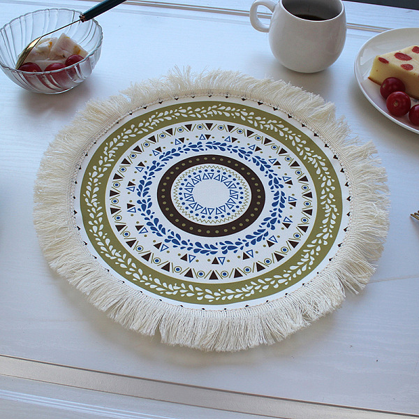 

PandaHall Bohemia Polyester Coaster Mats, Tassel Hot Pads, for Cooking Baking, Flat Round with Flower Pattern, Dark Khaki, 320mm Polyester...