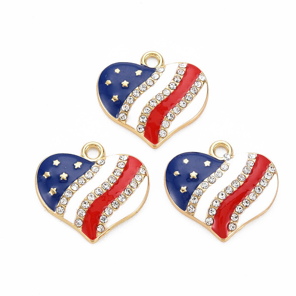 

PandaHall Rack Plating Alloy Enamel Pendants, with Crystal Rhinestone, Light Gold, Cadmium Free & Nickel Free & Lead Free, Heart, Blue...
