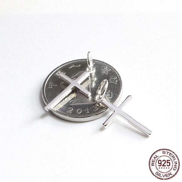 

PandaHall Rack Plating 925 Sterling Silver Pendants, with Jump Rings & 925 Stamp, Cross Charms, Silver, 16x9.5x1.2mm, Hole: 5mm Sterling...