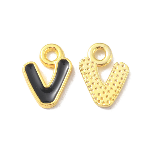 

PandaHall Alloy Enamel Pendants, Matte Gold Color, Letter Charm, Nickel Free, Letter V, 10x8x1.5mm, Hole: 1.6mm Alloy+Enamel Letter V Black