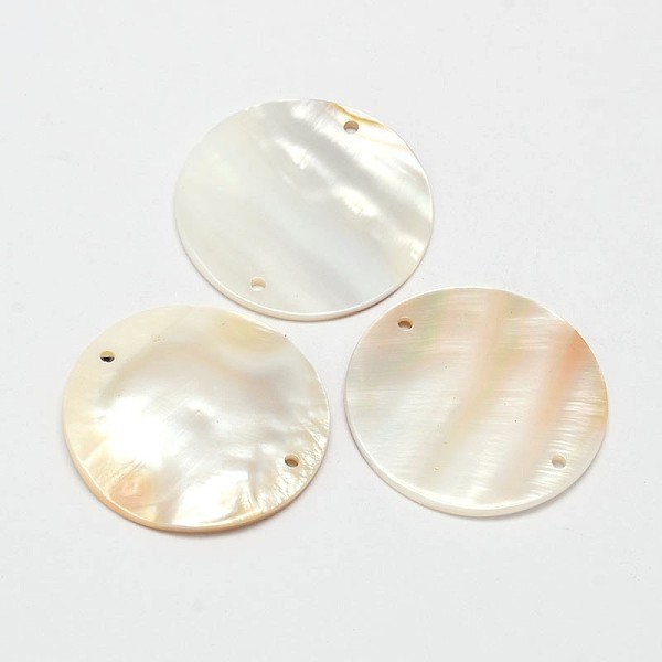 

PandaHall Natural Freshwater Shell Links connectors, Flat Round, 30x2mm, Hole: 1mm Shell Flat Round