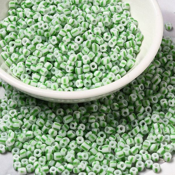 

PandaHall 8/0 Opaque Colours Seep Glass Seed Beads, Round Hole, Round with Stripe Pattern, Lime Green, 3~3.5x2~3mm, Hole: 1mm, about...