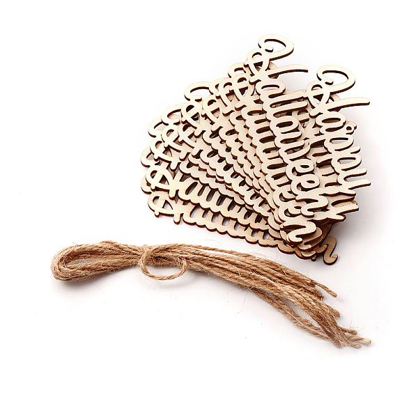 

PandaHall Wooden Ornaments, with Jute Twine, Halloween Hanging Decorations, for Party Gift Home Decoration, Word Happy Halloween, BurlyWood..., Orange