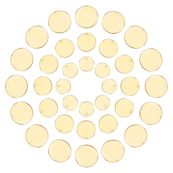 

PandaHall CREATCABIN 60Pcs 3 Style Brass Charms, Stamping Blank Tag, Long-Lasting Plated, Flat Round, Real 18K Gold Plated, 20pcs/style...