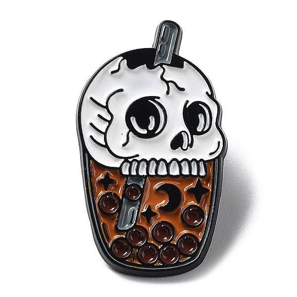 

PandaHall Halloween Skull Enamel Pins, Black Alloy Brooch for Backpack Clothes, Boba Tea, Drink, 30x17.5x2mm Alloy+Enamel Drink Brown