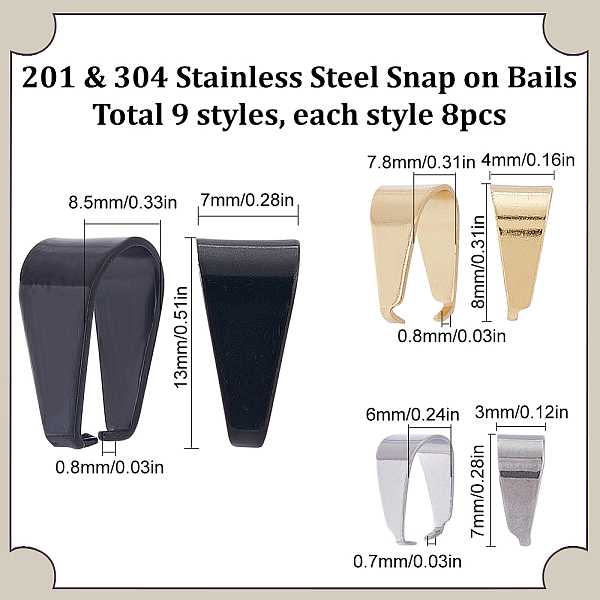 Sunnyclue 72 Stück 9 Stile 201 Und 304 Edelstahl-Schnappbügel