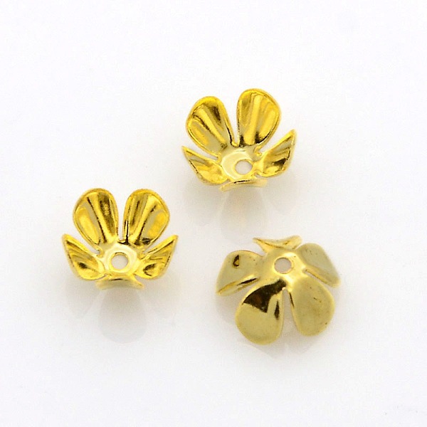 

PandaHall 5-Petal Iron Flower Bead Caps, Golden, 8x4mm, Hole: 1mm Iron