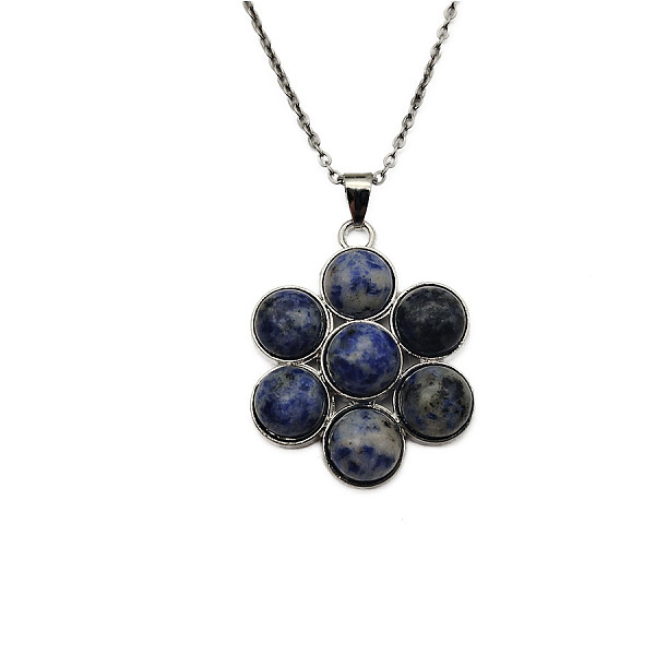 Natural Blue Spot Jasper Flower Pendant Necklaces