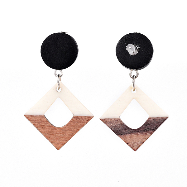 

PandaHall Resin & Wood Dangle Earrings, with Pear Wood Beads and 304 Stainless Steel Stud Earring Findings, Plastic Ear Nuts, Rhombus, White...