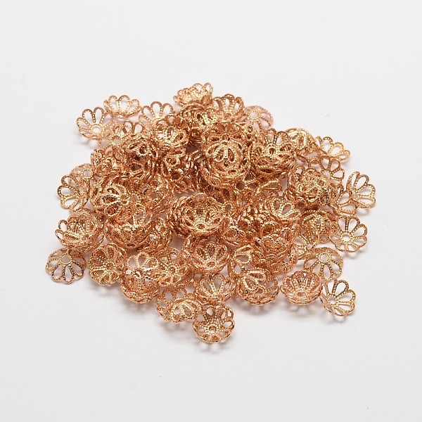 

PandaHall Rack Plating and Vacuum Plating Brass Bead Caps, Cadmium Free & Lead Free, Rose Gold, 8x3mm, Hole: 1mm Brass