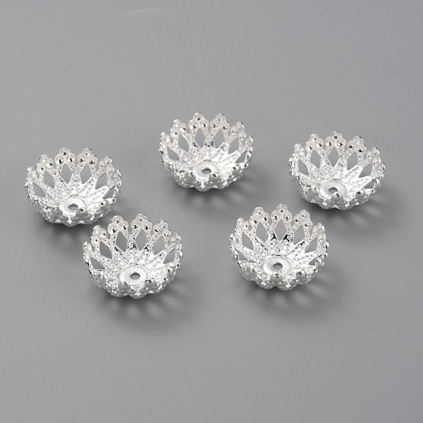 

PandaHall Brass Fancy Bead Caps, Long-Lasting Plated, Multi-Petal Flower, 925 Sterling Silver Plated, 12x5.5mm, Hole: 1mm Brass