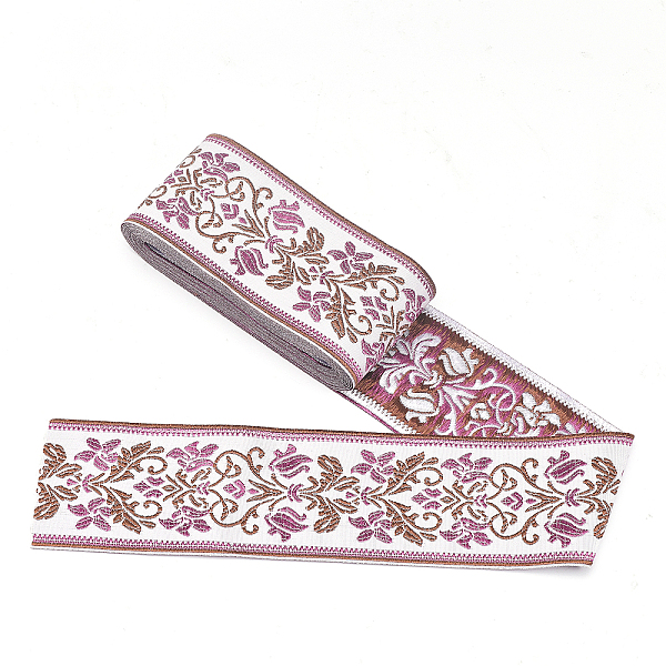 

PandaHall Ethnic style Embroidery Polyester Ribbons, Jacquard Ribbon, Garment Accessories, Single Face Floral Pattern, Orchid, 2-3/8 inch..., Purple