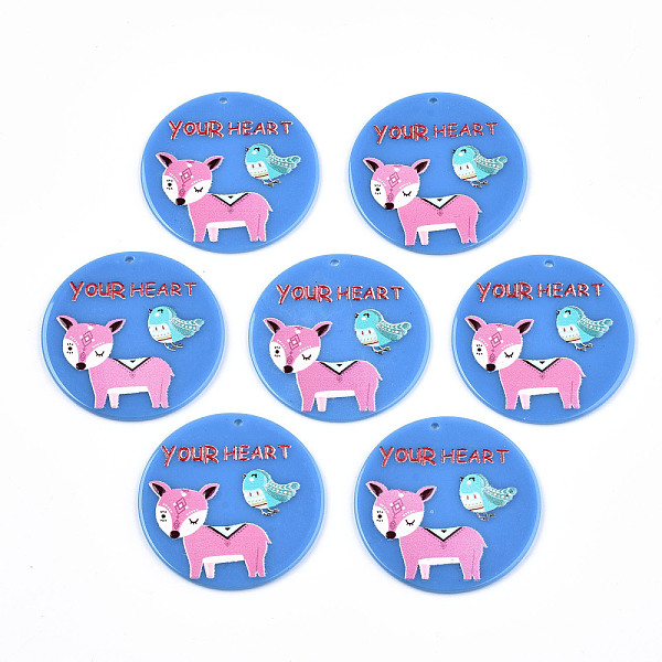 

PandaHall Acrylic Pendants, 3D Printed, Flat Round with Deer Pattern, Word Your Heart, Dodger Blue, 39.5x2mm, Hole: 1.8mm Acrylic Flat Round