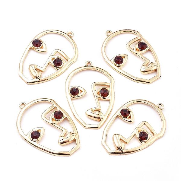 

PandaHall Alloy Pendants, with Garnet Rhinestone, Long-Lasting Plated, Face, Golden, 41x28x5mm, Hole: 1.8mm Alloy+Rhinestone Others Red