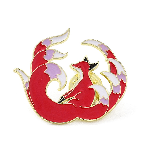 PandaHall Chinese Style Myth Animal Nine Tail Fox Enamel Pins, Light Gold Alloy Brooch for Backpack Clothes Women, Red, 31.5x37.5x1.5mm...