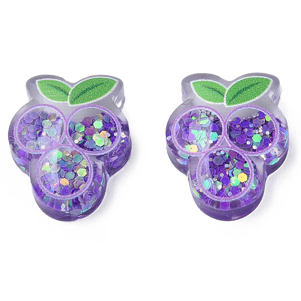 

PandaHall Printed Transparent Epoxy Resin Cabochons, with Paillettes, Grape, Slate Blue, 18x15x6mm Epoxy Resin Fruit