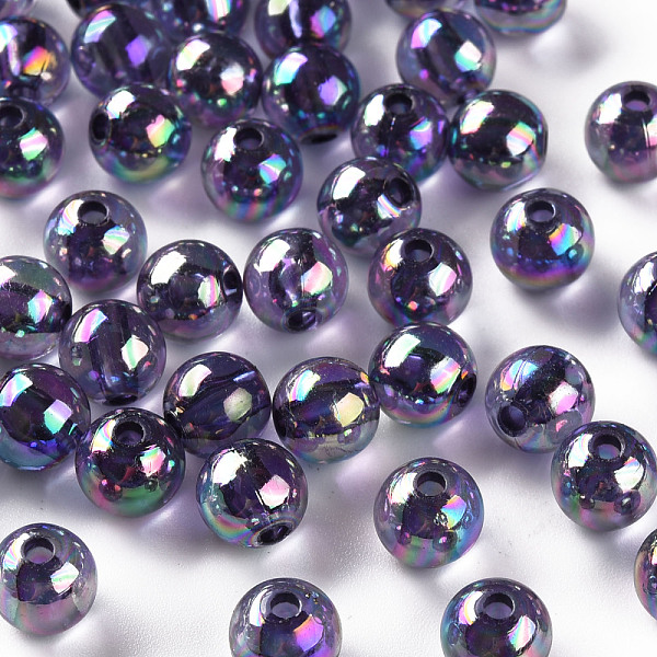 

PandaHall Transparent Acrylic Beads, AB Color Plated, Round, Medium Slate Blue, 8x7mm, Hole: 2mm, about 1745pcs/500g Acrylic Round